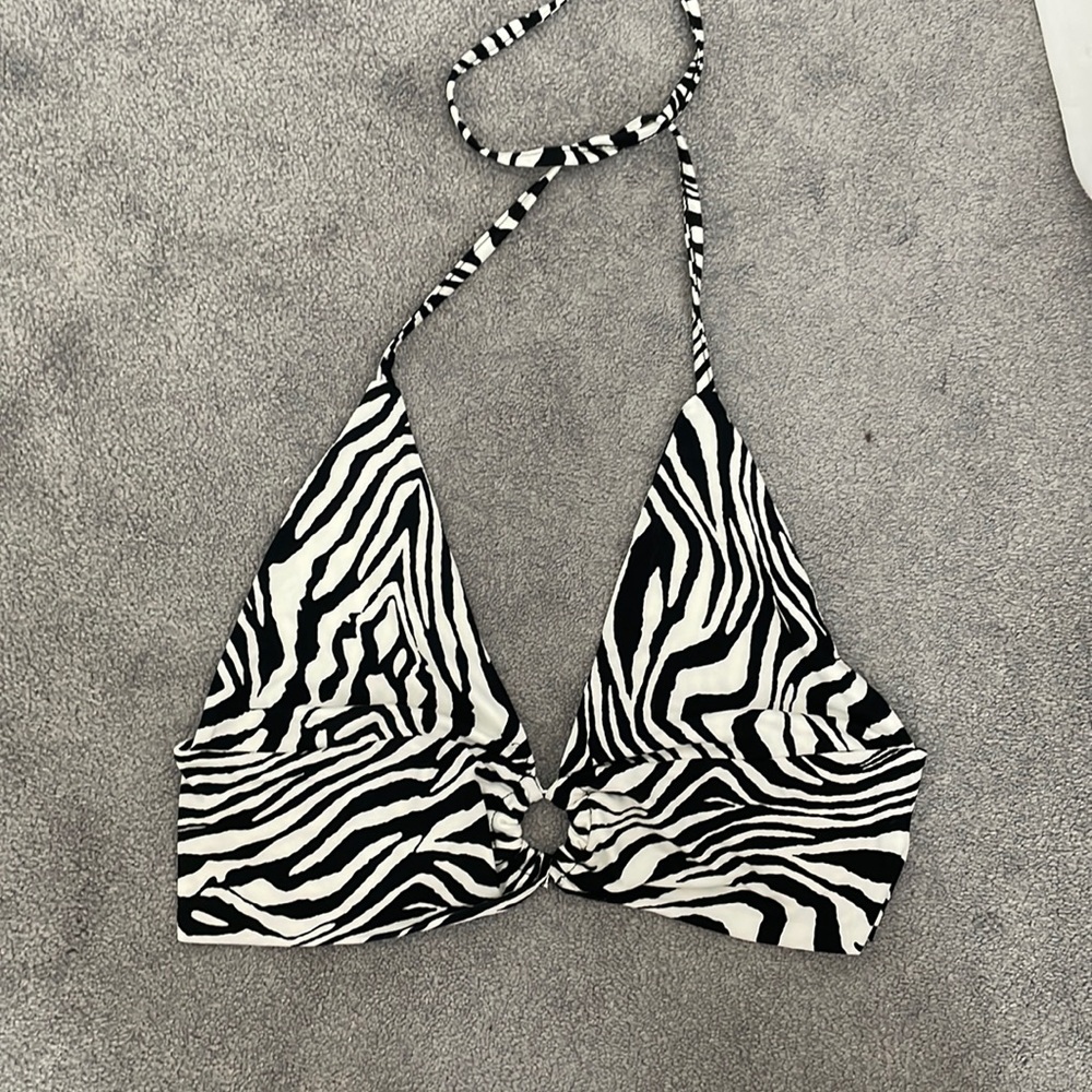 Shein Zebra Stripe Tie Back Backless Halter Top